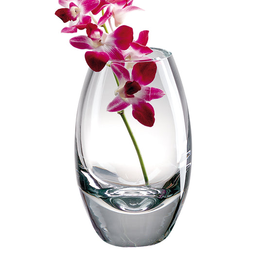 Exquisite 9-inch European mouth blown lead-free crystal vase in captivating blue color, handcrafted artisan luxury home decor with eco-friendly sustainable materials
