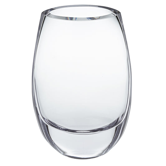 8 inch Polish mouth blown oval crystal vase with thick walls, premium handcrafted glass decor piece
