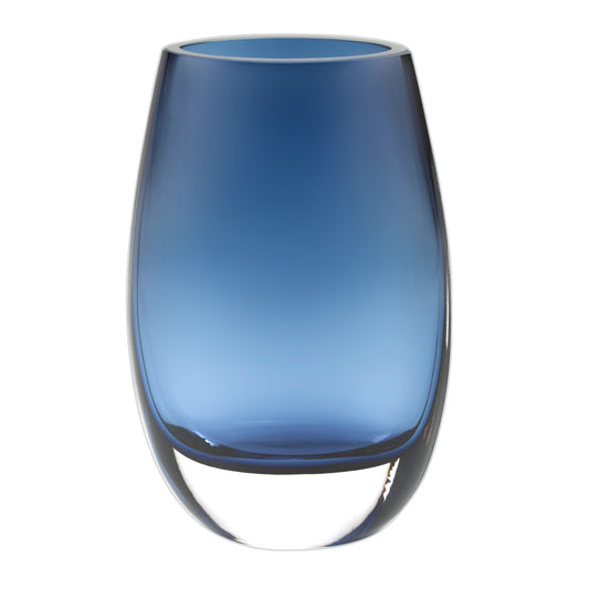 8 inch midnight blue mouth blown crystal oval vase with thick walls, lead-free signed authentic handcrafted glass

