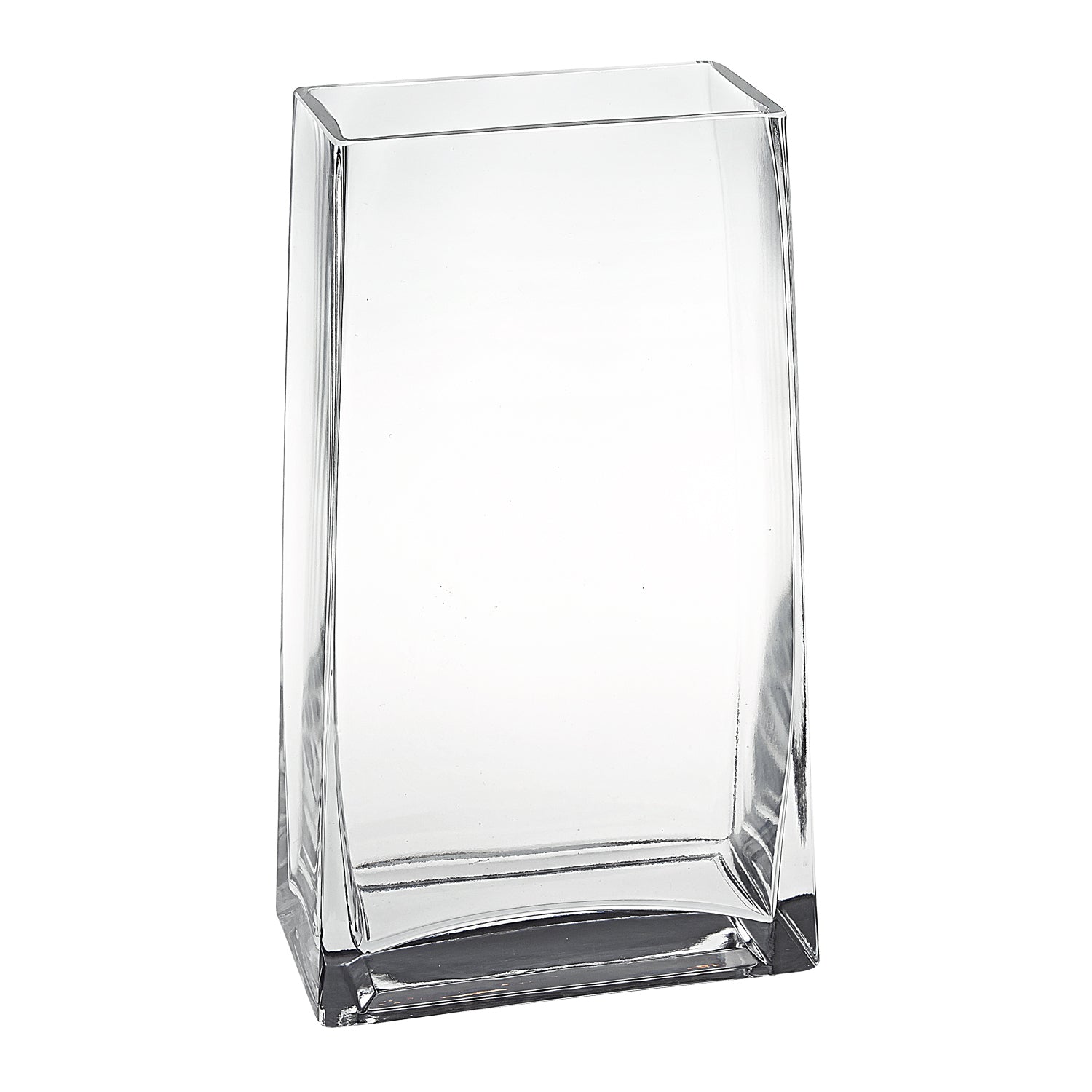 Clear glass rectangle vase 9 inch close-up showing handmade artisan craftsmanship and brilliant clarity
