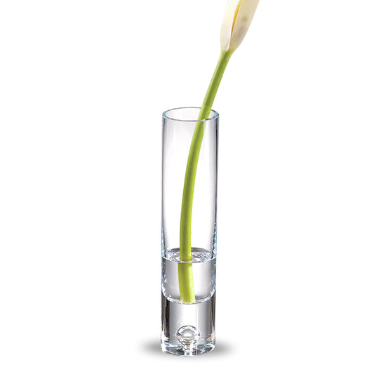 8 inch mouth blown crystal bud vase handcrafted art glass with premium clarity and elegant design

