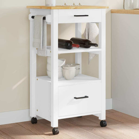 MONZA pine wood kitchen trolley with white and honey wax finish - front view
