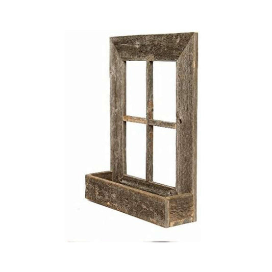 22x18 inch rustic weathered gray window frame with integrated planter, vintage farmhouse wall decor for herbs and flowers
