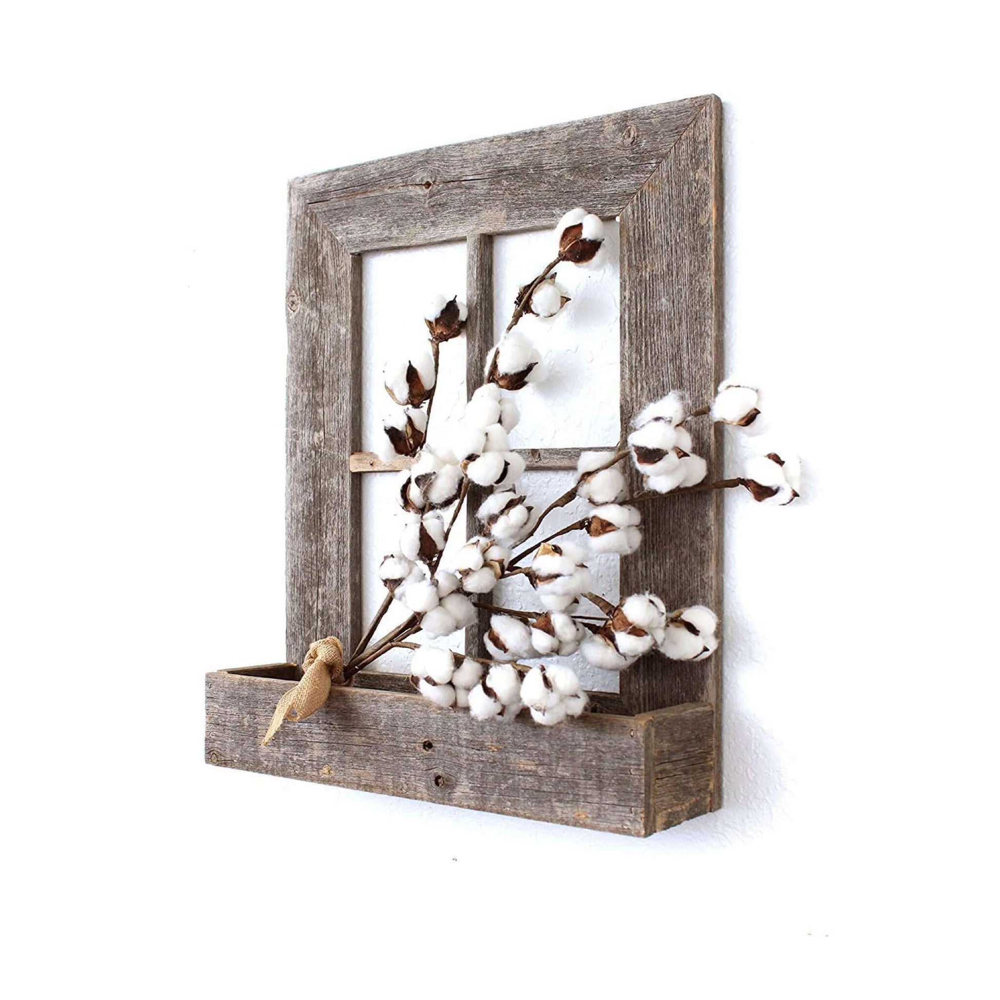 Full view of weathered gray vintage window frame planter, statement piece for farmhouse cottage and rustic home decor
