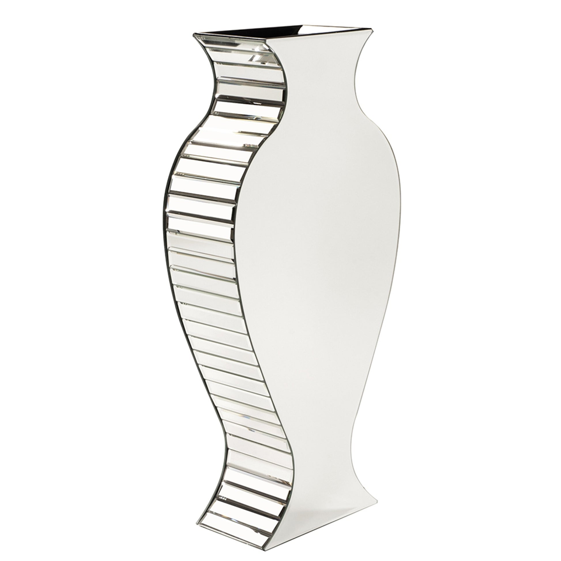 Curvy Art Deco style mirrored vase with beveled crystal glass panels, glamorous wedding centerpiece and luxury home decor

