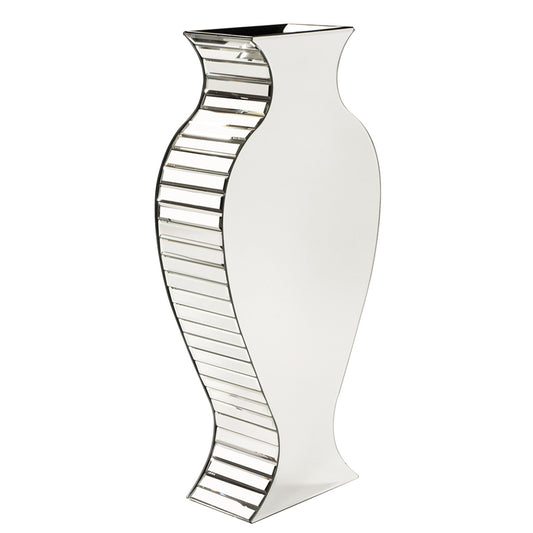 Curvy Art Deco style mirrored vase with beveled crystal glass panels, glamorous wedding centerpiece and luxury home decor

