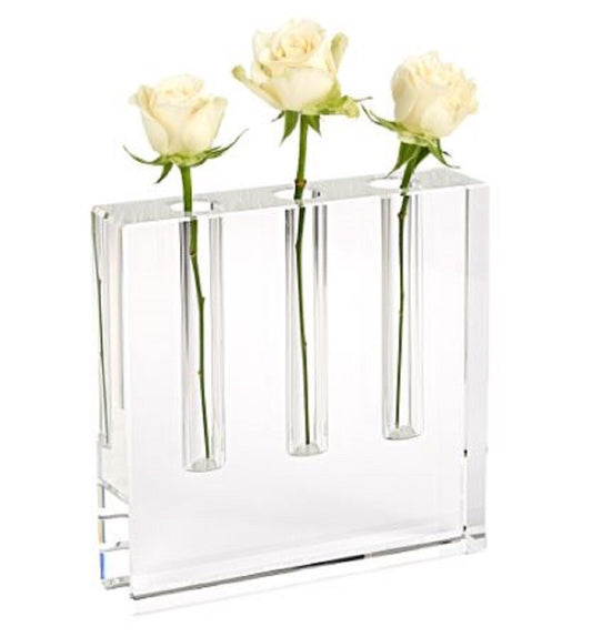 7 inch clear crystal square table vase with pristine clarity, modern minimalist glass decor piece

