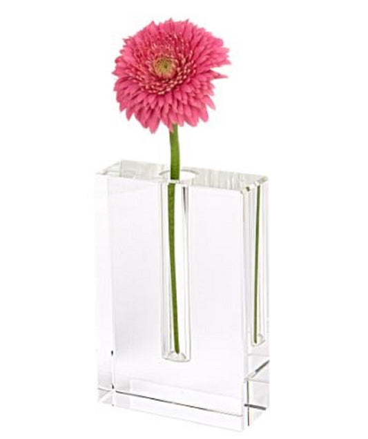 6 inch clear crystal glass square vase with modern geometric design, minimalist table decor for contemporary home
