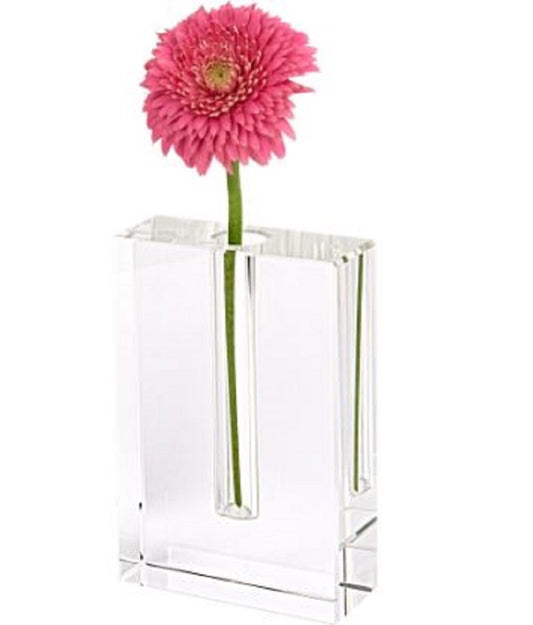 8 inch clear crystal square vase with geometric design, modern minimalist table decor for contemporary home
