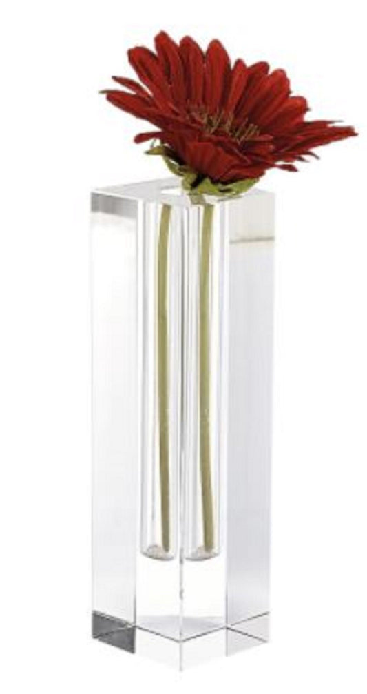 10 inch modern clear tall block optical crystal vase with contemporary square design and clean lines
