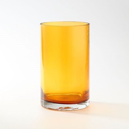 10.5 inch amber mouth blown bubble glass cylinder vase with thick walls, European handcrafted crystal for large bouquets

