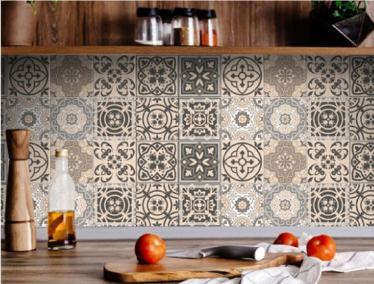 5x5 espresso brown mosaic peel and stick tiles applied on kitchen backsplash showing rich brown pattern
