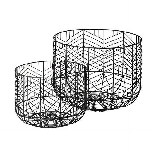 Set of two black metal wire chevron bowls modern decorative bowls with geometric pattern
