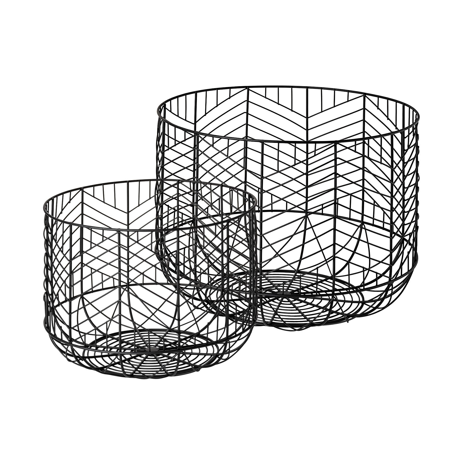Black metal wire bowls chevron pattern close-up showing open wire construction and matte finish
