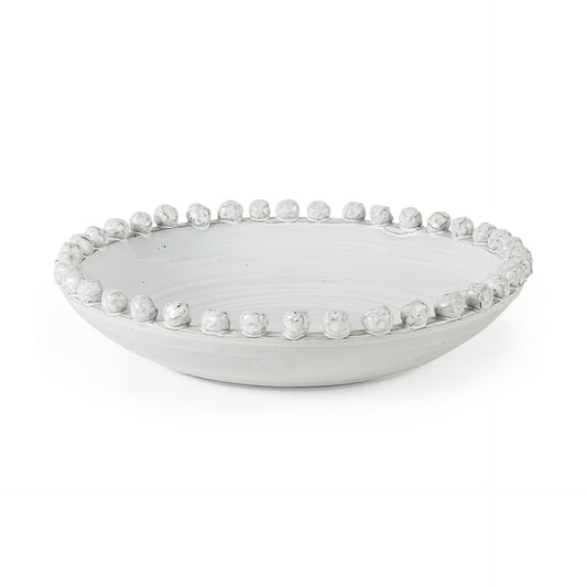 Off white ceramic centerpiece bowl with modern design, front view showing elegant curved shape and smooth finish
