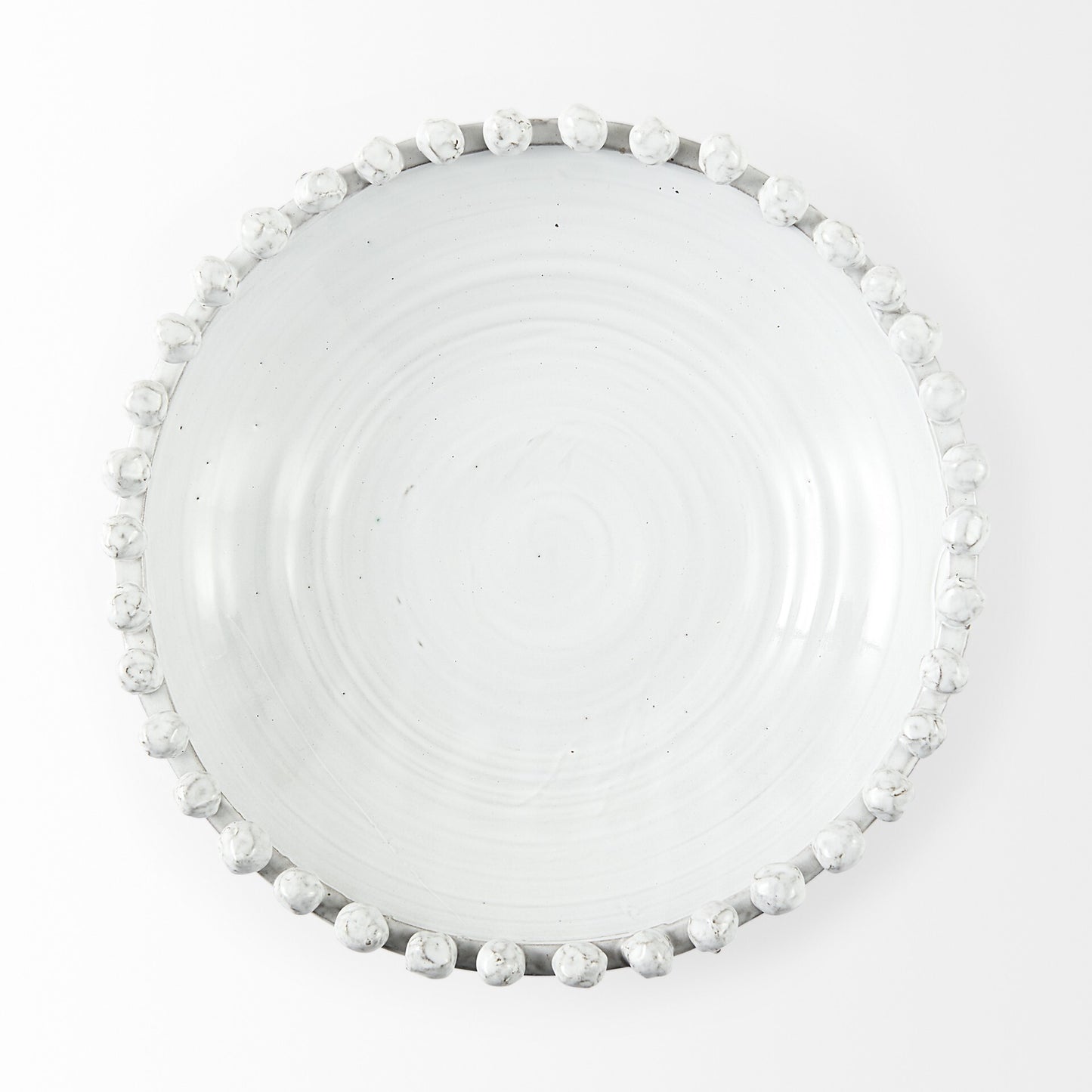 Modern off white ceramic serving bowl top view showing spacious interior perfect for fruit or decorative display
