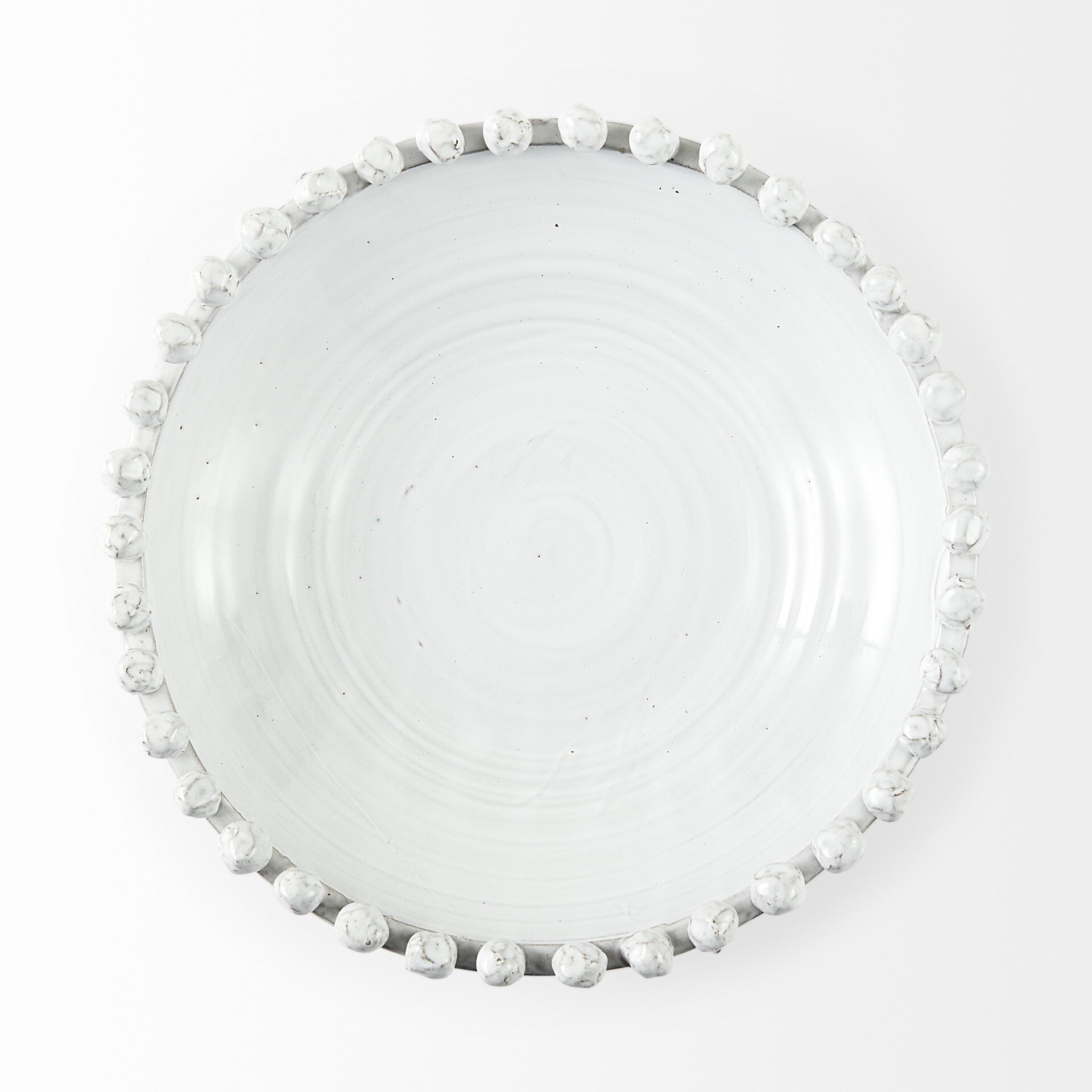 Modern off white ceramic serving bowl top view showing spacious interior perfect for fruit or decorative display
