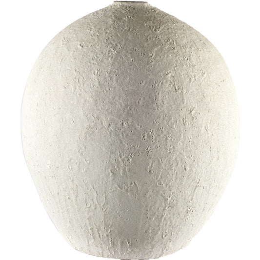 23 inch wide white textured ceramic vase with matte finish and contemporary statement floor design
