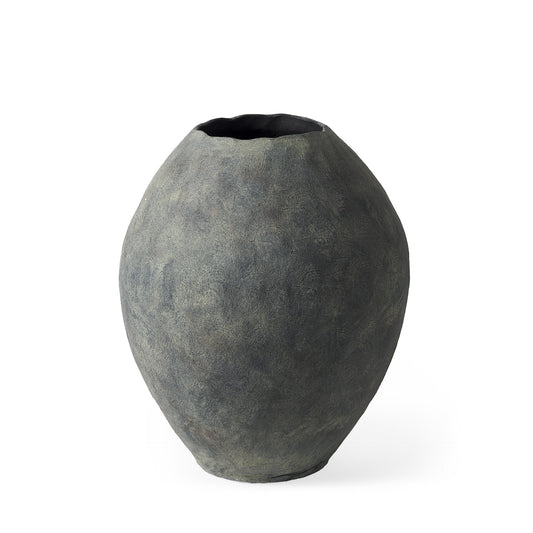 Kyros gray 23 inch earthy ceramic oval vase with distressed texture and modern organic floor design
