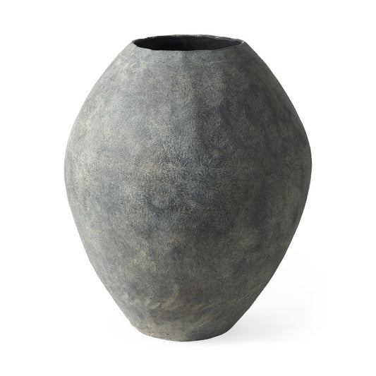 Kyros Gray 28 Inch Ceramic Floor Vase - Front View Showing Elegant Oval Shape and Earthy Gray Finish Perfect for Modern Home Decor
