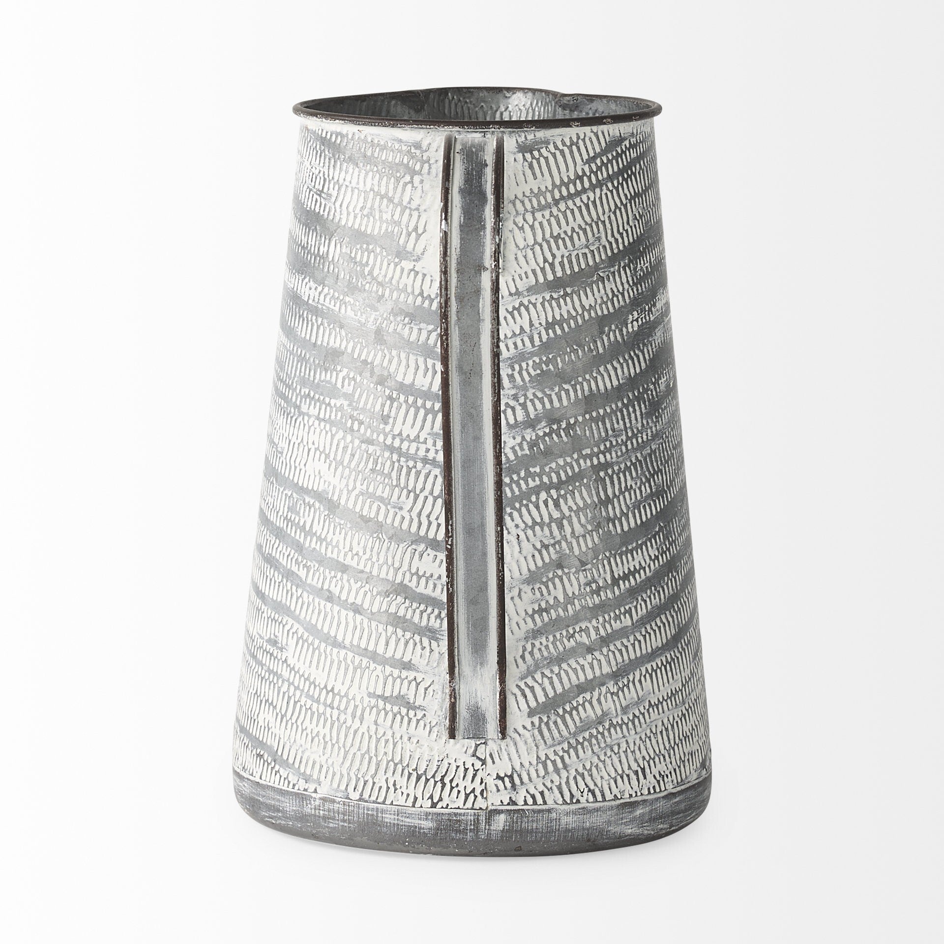 11 inch metal jug vase with gray and white abstract pattern, farmhouse style table decoration
