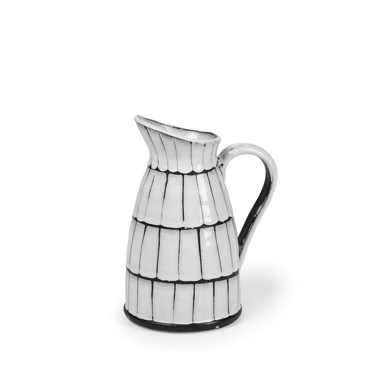 10-inch white and black artisan glaze ceramic pitcher, modern farmhouse decorative and functional piece

