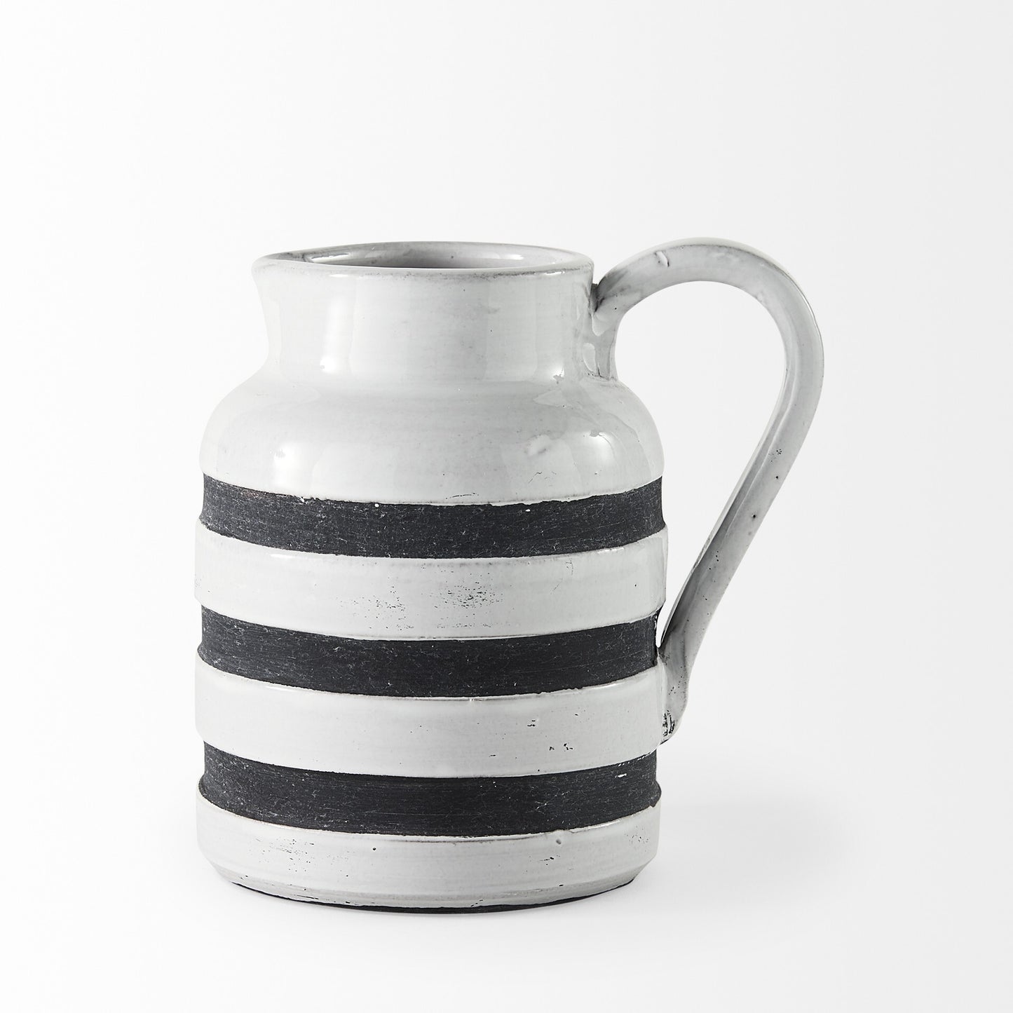 7 inch blue white striped jug with side handle showing short wide shape perfect for small bouquets

