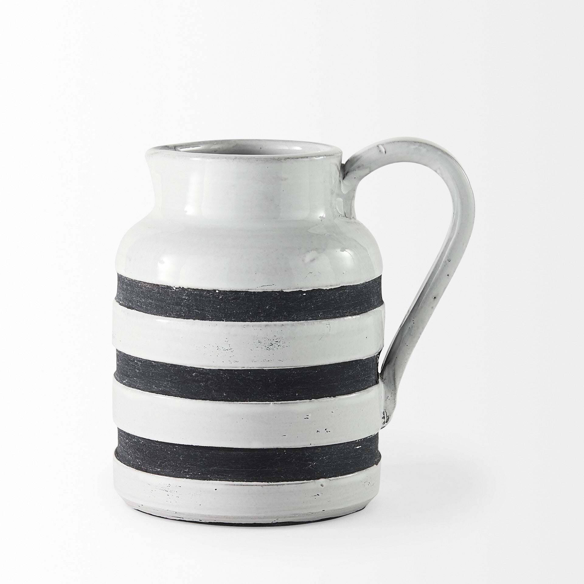 7 inch blue white striped jug with side handle showing short wide shape perfect for small bouquets
