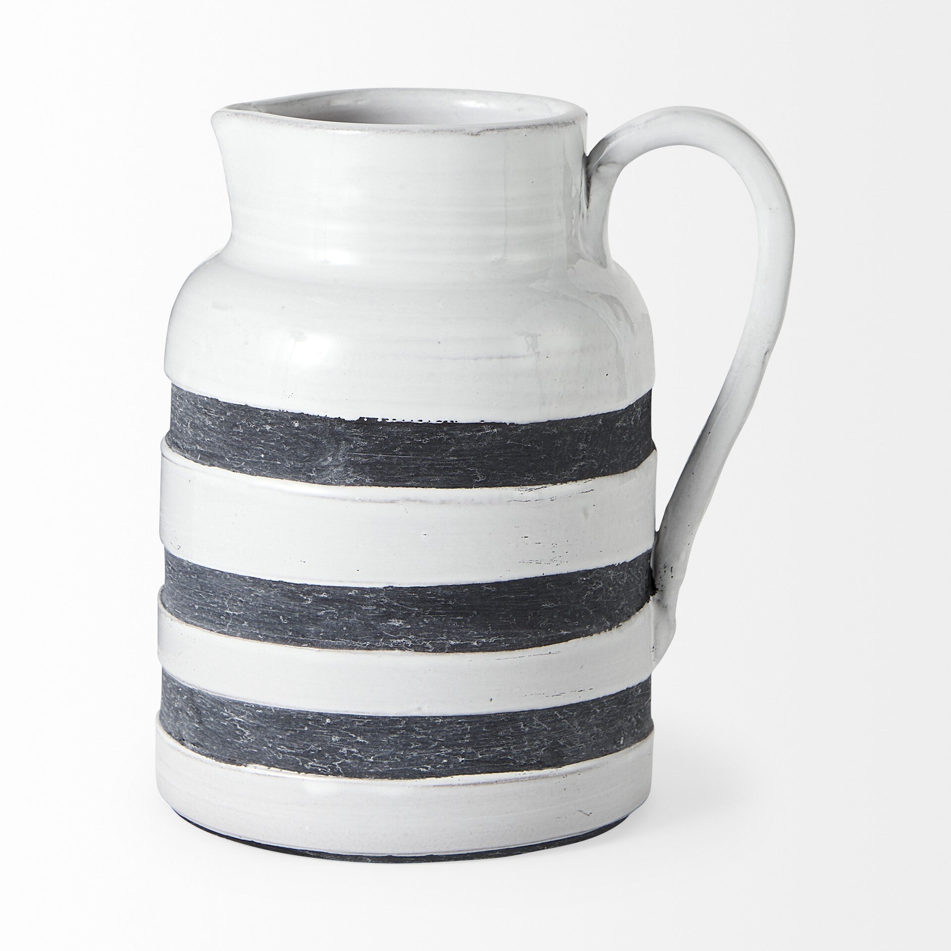 9 inch blue white striped jug with side handle showing short wide shape perfect for bouquets
