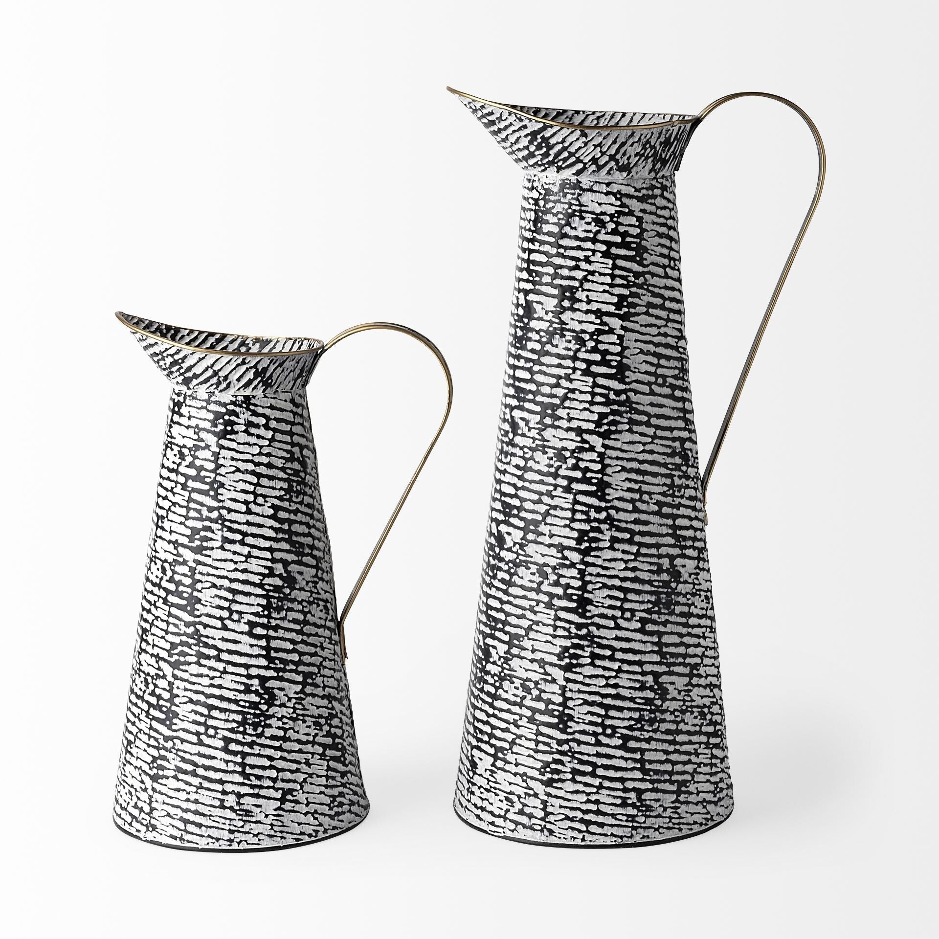 14 inch abstract jug vase with handle showing sophisticated black white pattern and gold edges
