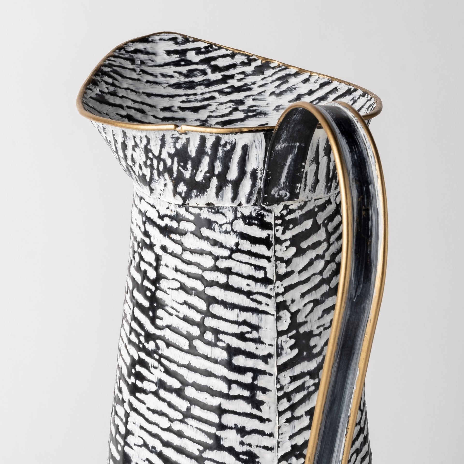 Black white textured jug vase top view showing opening perfect for large floral arrangements
