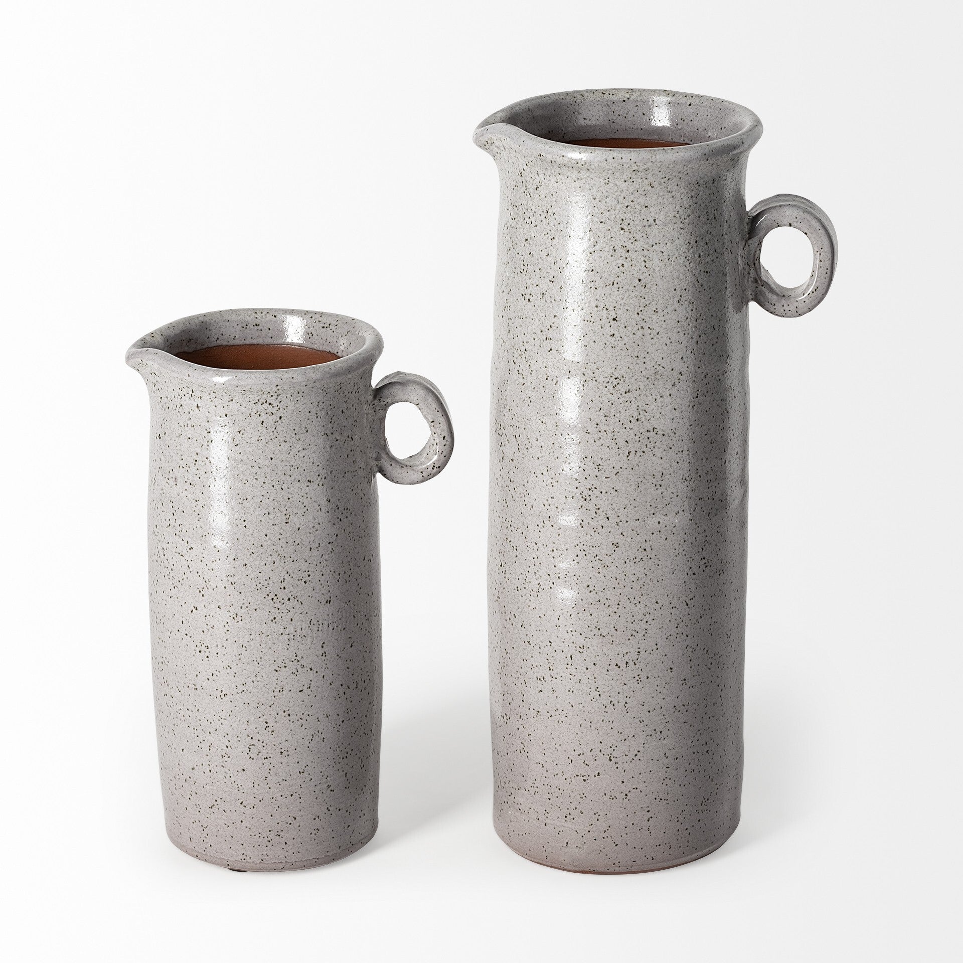 Modern Farmhouse Ceramic Jug - Side Angle View Displaying Small Handle and Curved Spout for Versatile Use

