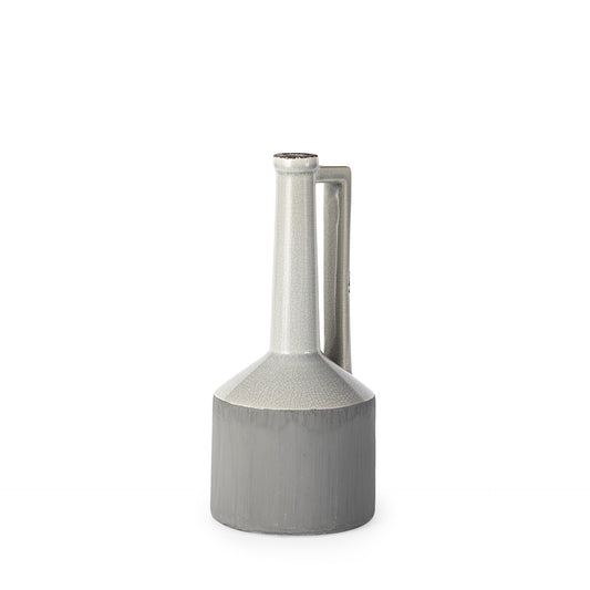 12.6 inch white and gray two-tone ceramic jug vase with matte finish, modern farmhouse pitcher decor

