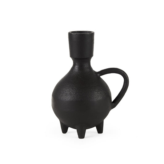 7 inch black ceramic round jug vase with matte distressed finish, rustic farmhouse pitcher decor
