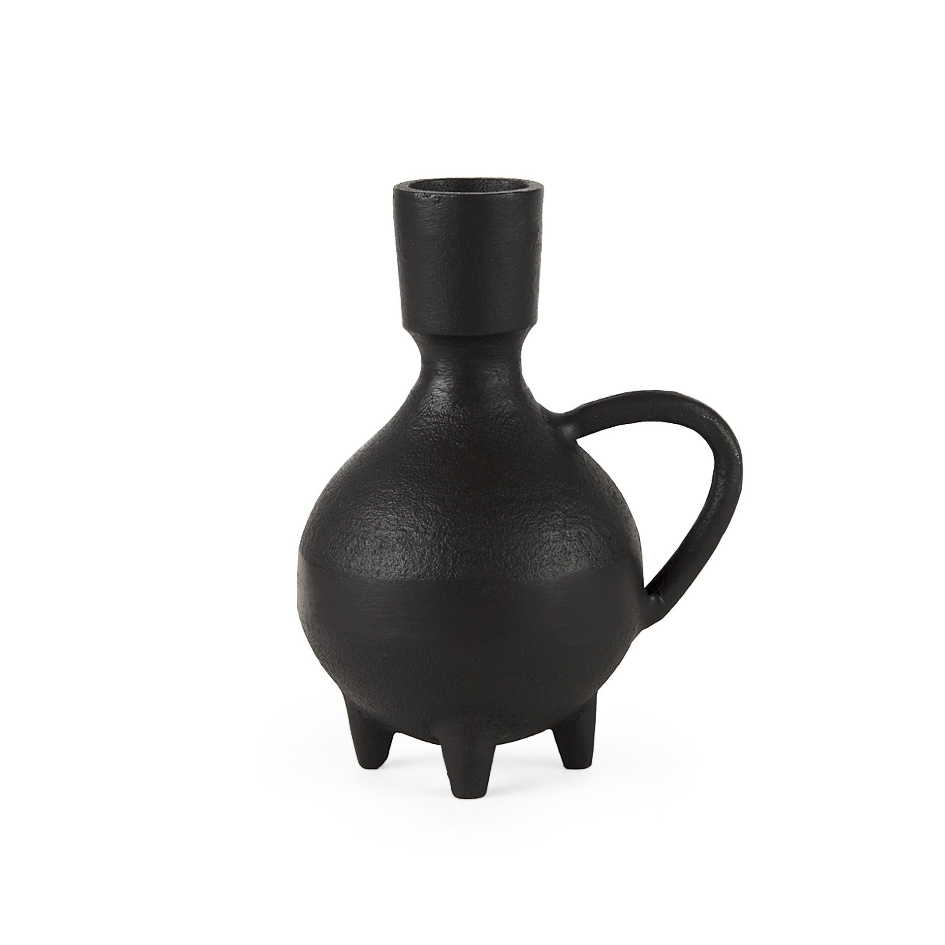 Black ceramic jug vase showing handcrafted weathered look and vintage distressed finish
