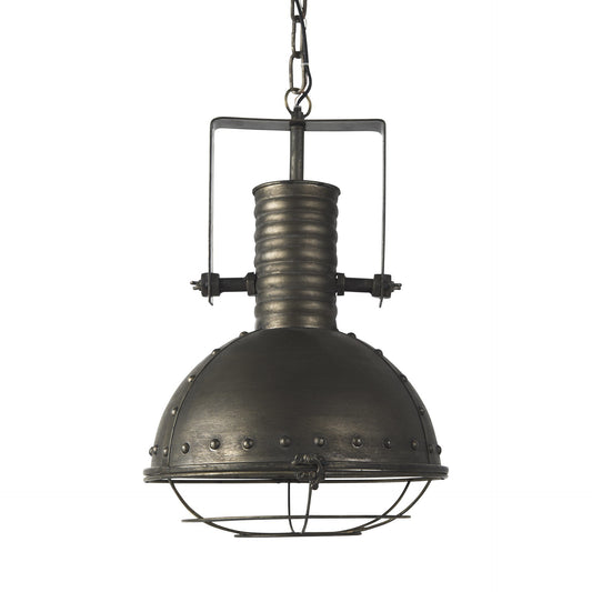 Industrial caged black metal hanging light with vintage pendant lamp design
