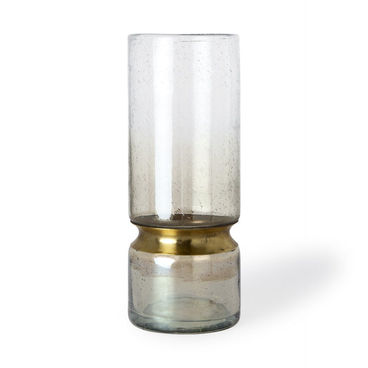 13 inch smoked bubble glass gold accent vase with contemporary design and smoky gray finish
