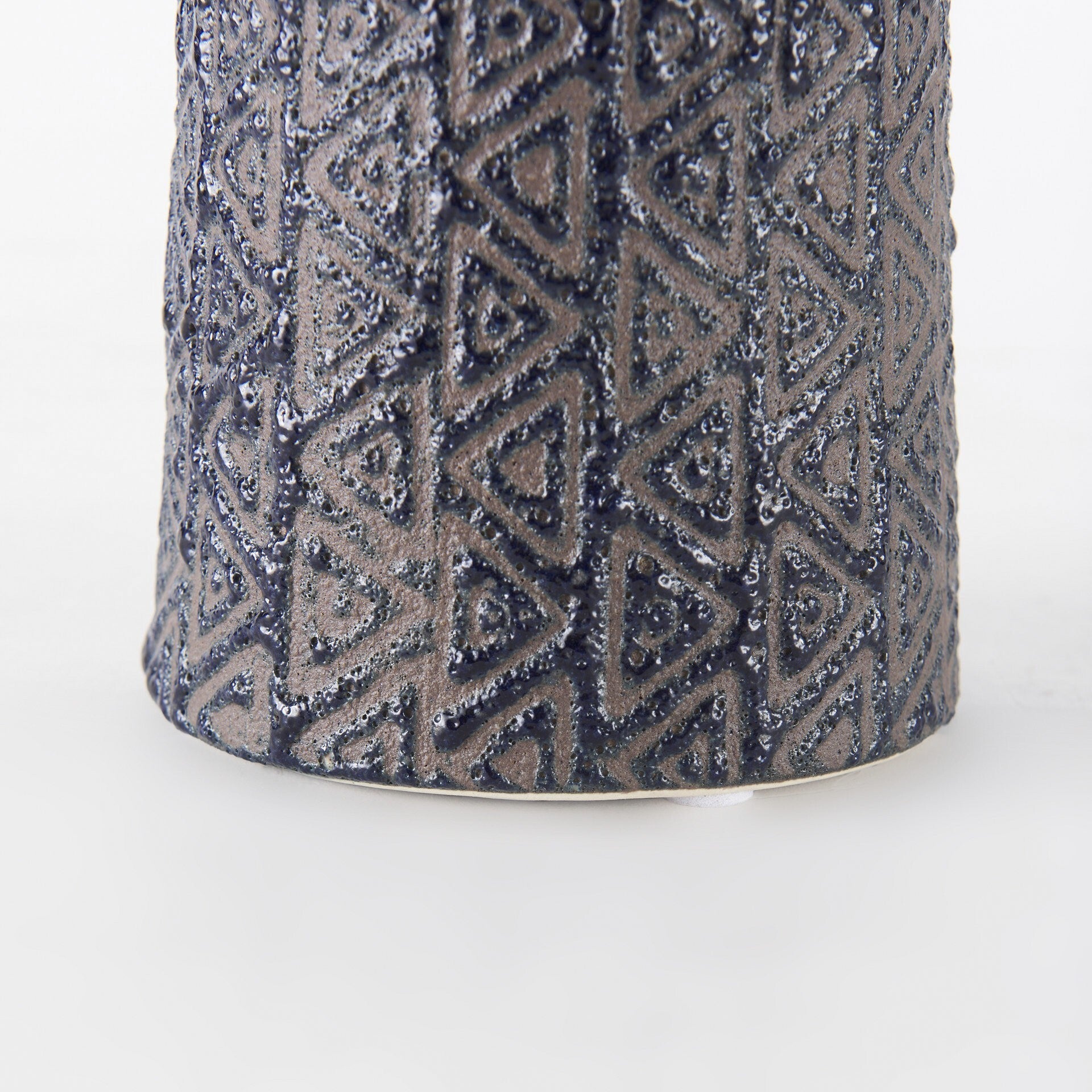 Full view of 7-inch tribal pattern ceramic vase with speckled brown finish, ethnic artisan decor for eclectic homes
