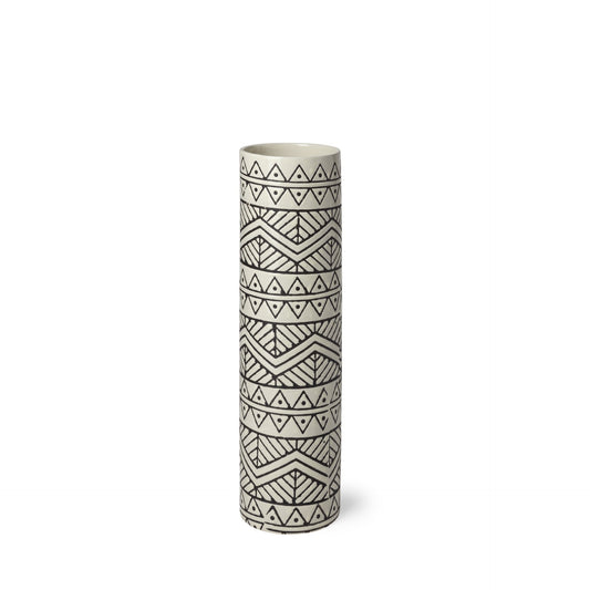 14 inch cream geometric cylinder ceramic table vase with unique pattern and sleek modern design for sophisticated home decor