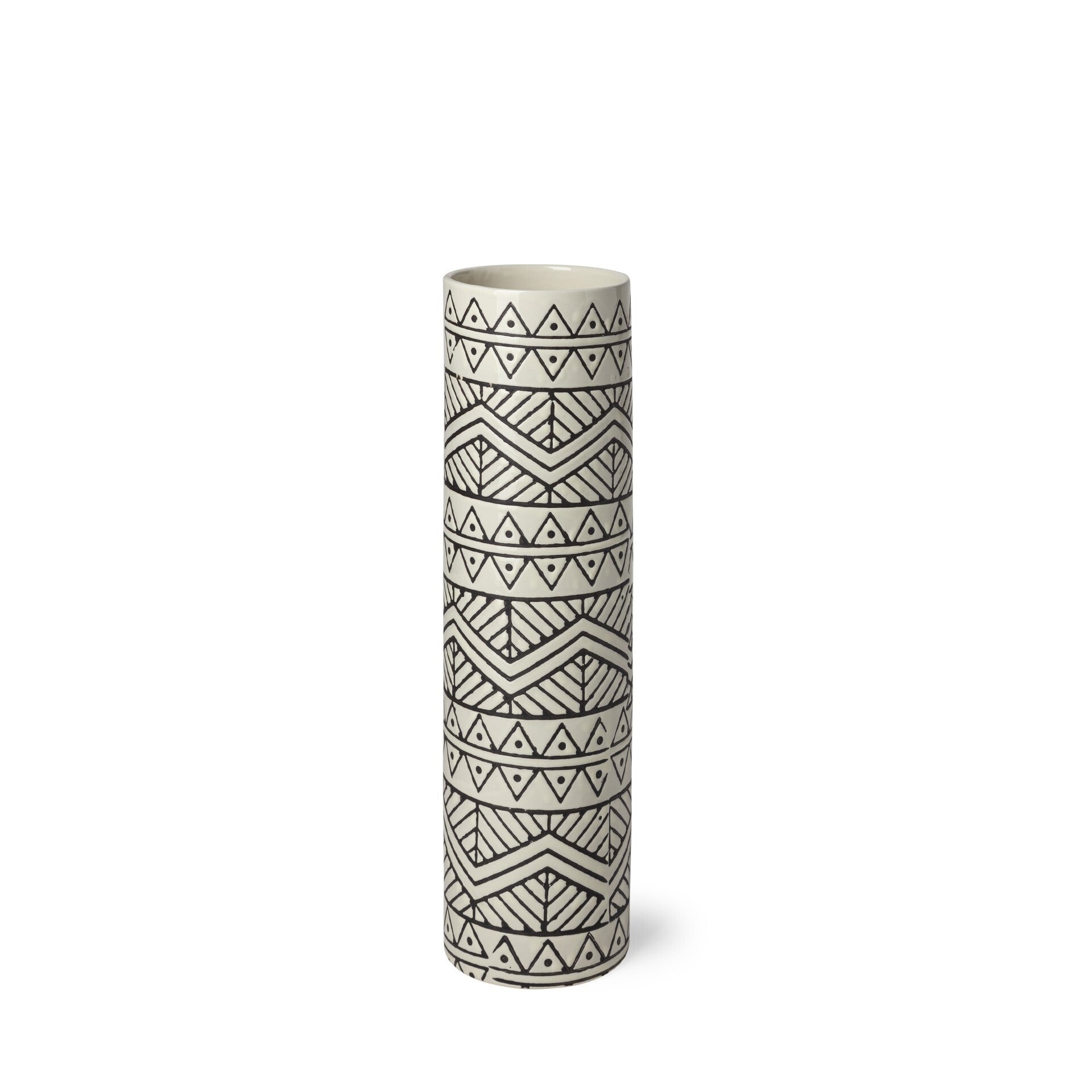 Close-up of cream ceramic vase showing geometric pattern details and high-quality construction with subtle elegant finish