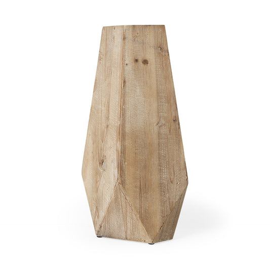 19 inch natural solid wood faceted geometric cylinder table vase with angular cuts perfect for modern contemporary home decor