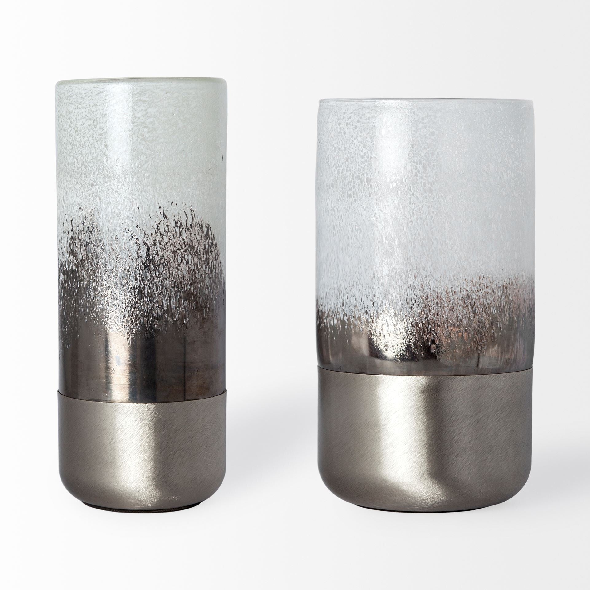 Modern silver vase 13 inch tall side view displaying contemporary glam aesthetic

