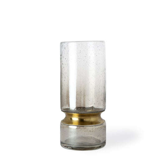 11-inch smoked bubble glass vase with luxurious gold accents, modern glam table decor

