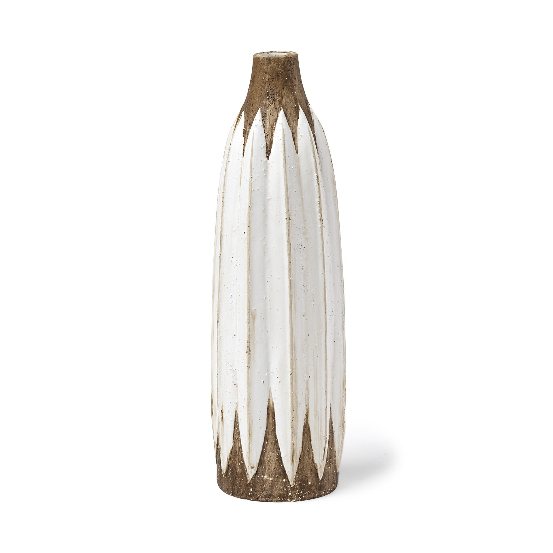 18-inch tall rustic brown and white ceramic vase with 3D oval point texture, farmhouse style distressed finish home decor

