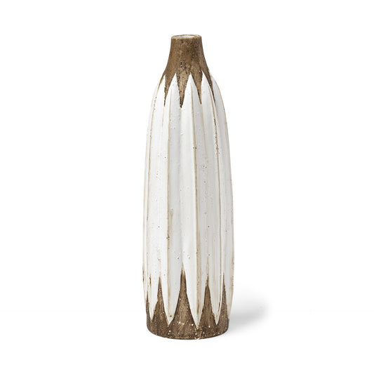 18-inch tall rustic brown and white ceramic vase with 3D oval point texture, farmhouse style distressed finish home decor
