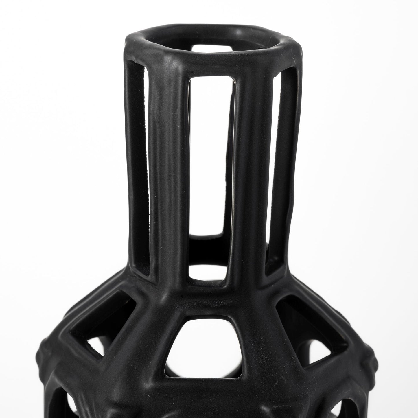 12 inch pierced cylinder vase black ceramic detail shot highlighting premium quality and geometric openings
