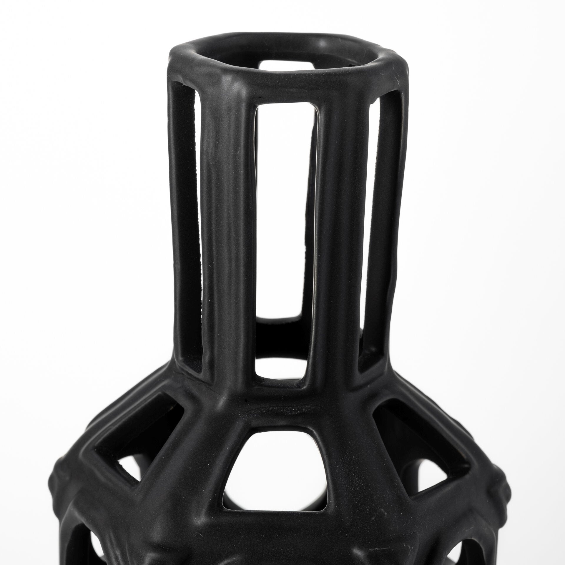 12 inch pierced cylinder vase black ceramic detail shot highlighting premium quality and geometric openings
