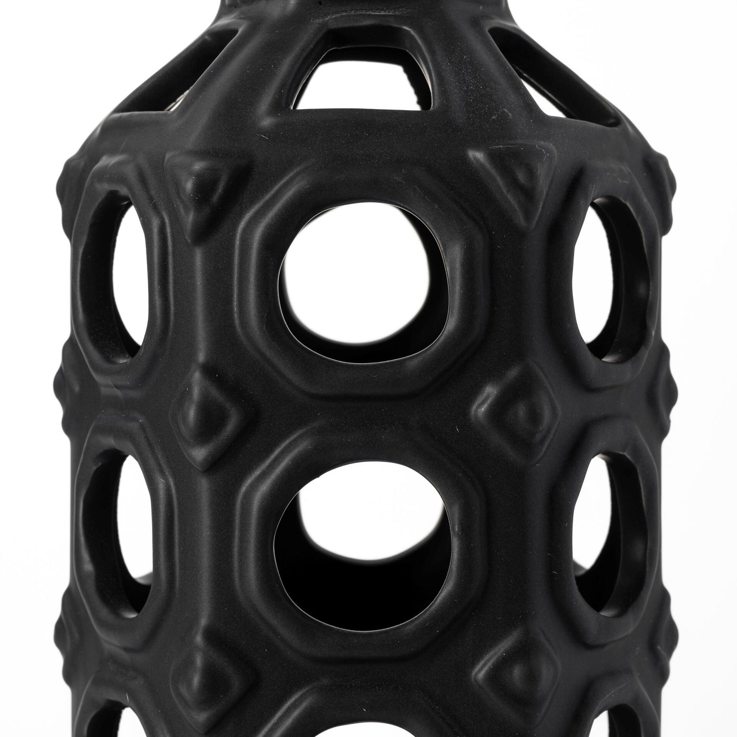 🏺 12" Black Ceramic Pierced Geometric Cylinder Table Vase - Modern Decorative Vase