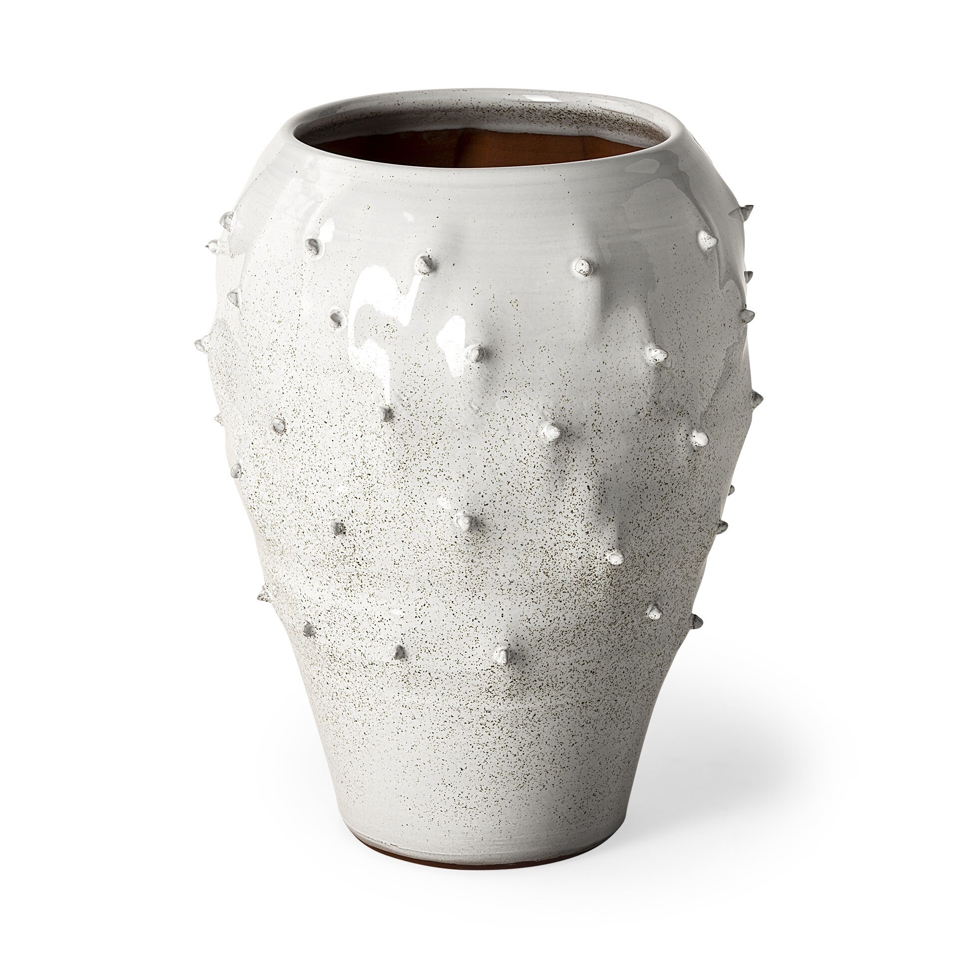 14 inch white spiked organic glaze large mouth ceramic vase modern textured vase with dramatic raised spikes
