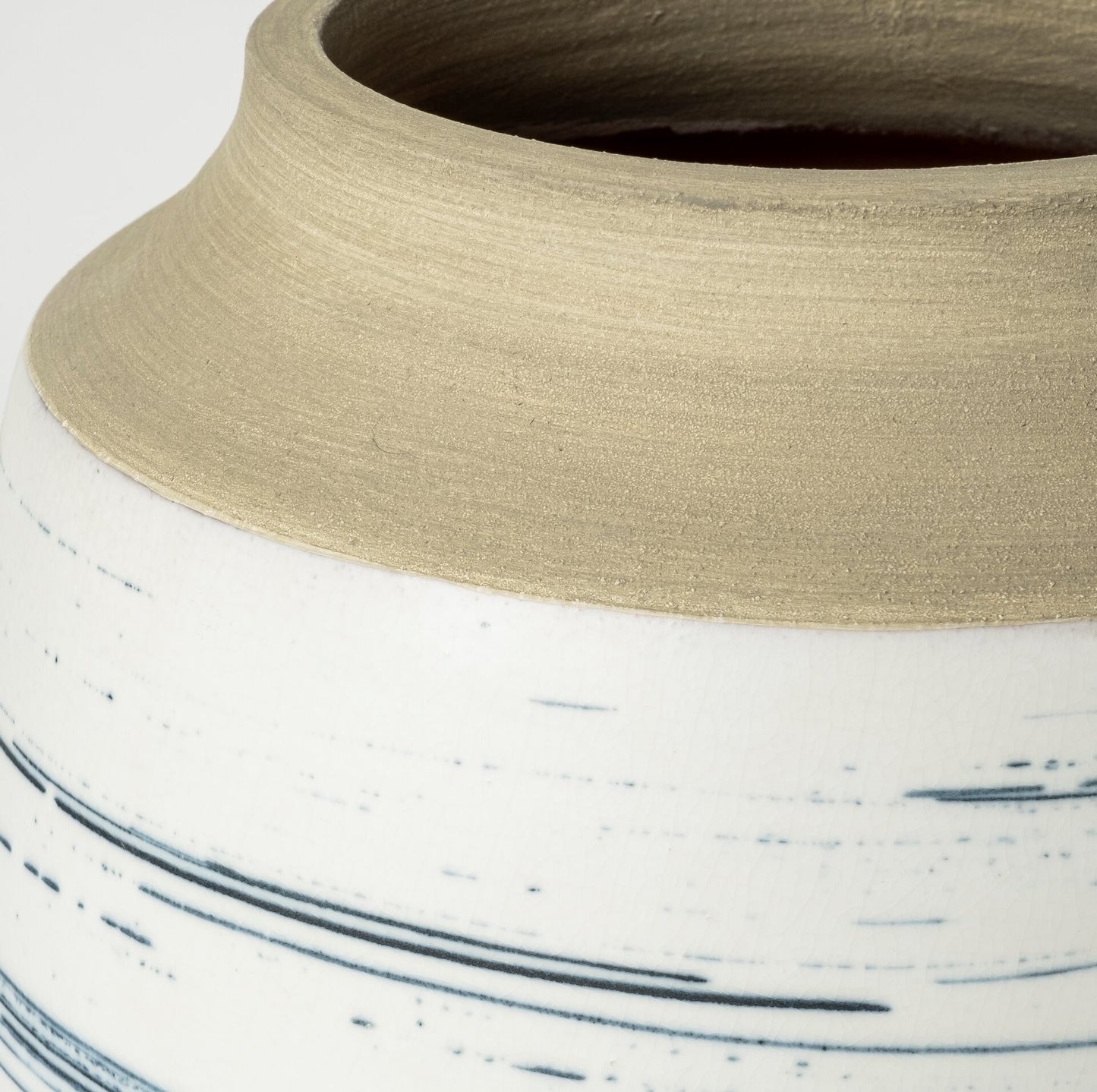 White blue sand ceramic vase side view, 9 inch coastal modern home accent
